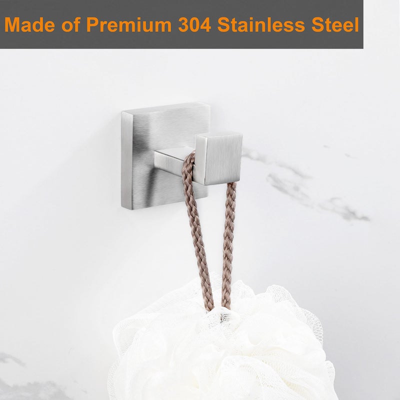 Nolimas Towel Hook Stainless Steel Bathroom Rustproof Clothes Towel Coat Hook Wall Mounted Square Toilet Kitchen, Heavy Duty Door Hanger, 2 Pack, Brushed Nickel - Image 2
